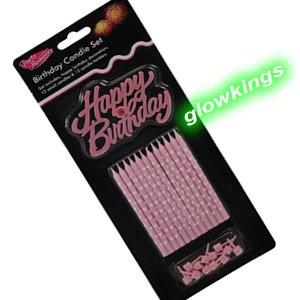 Pink Birthday Party Cake Candles 12 Pack with "Happy Birthday" Decoration
